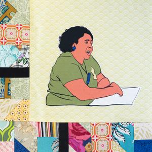 Fannie Lou Hamer sitting in a green top.
