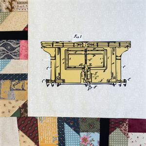 A drawing of a convertible extension table and its parts.