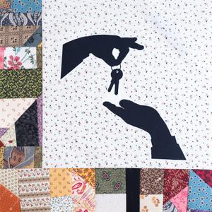 A silhouette of hands giving keys to another set of hands.