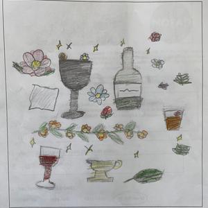Flowers, herbs, and alcohol are included